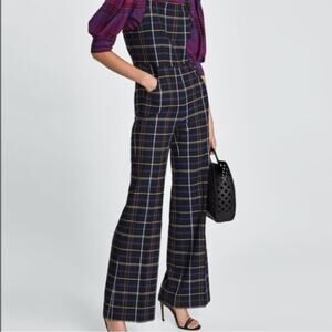 Zara Plaid Wide Leg Trouser Jumpsuit Overalls Pinafore Blogger Favorite Size S